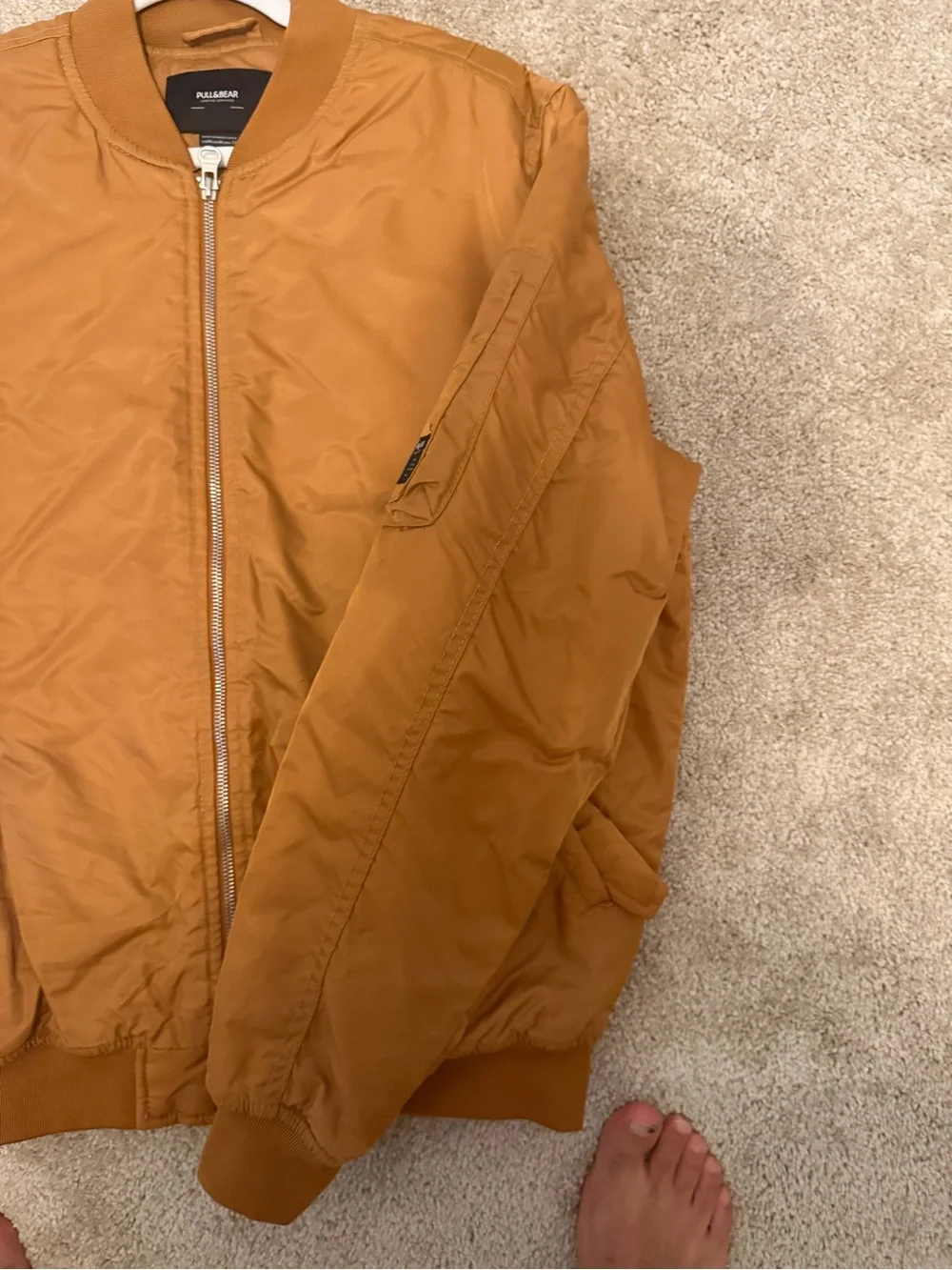 Pull&Bear Men’s Orange Bomber Jacket Zip Up Size Medium